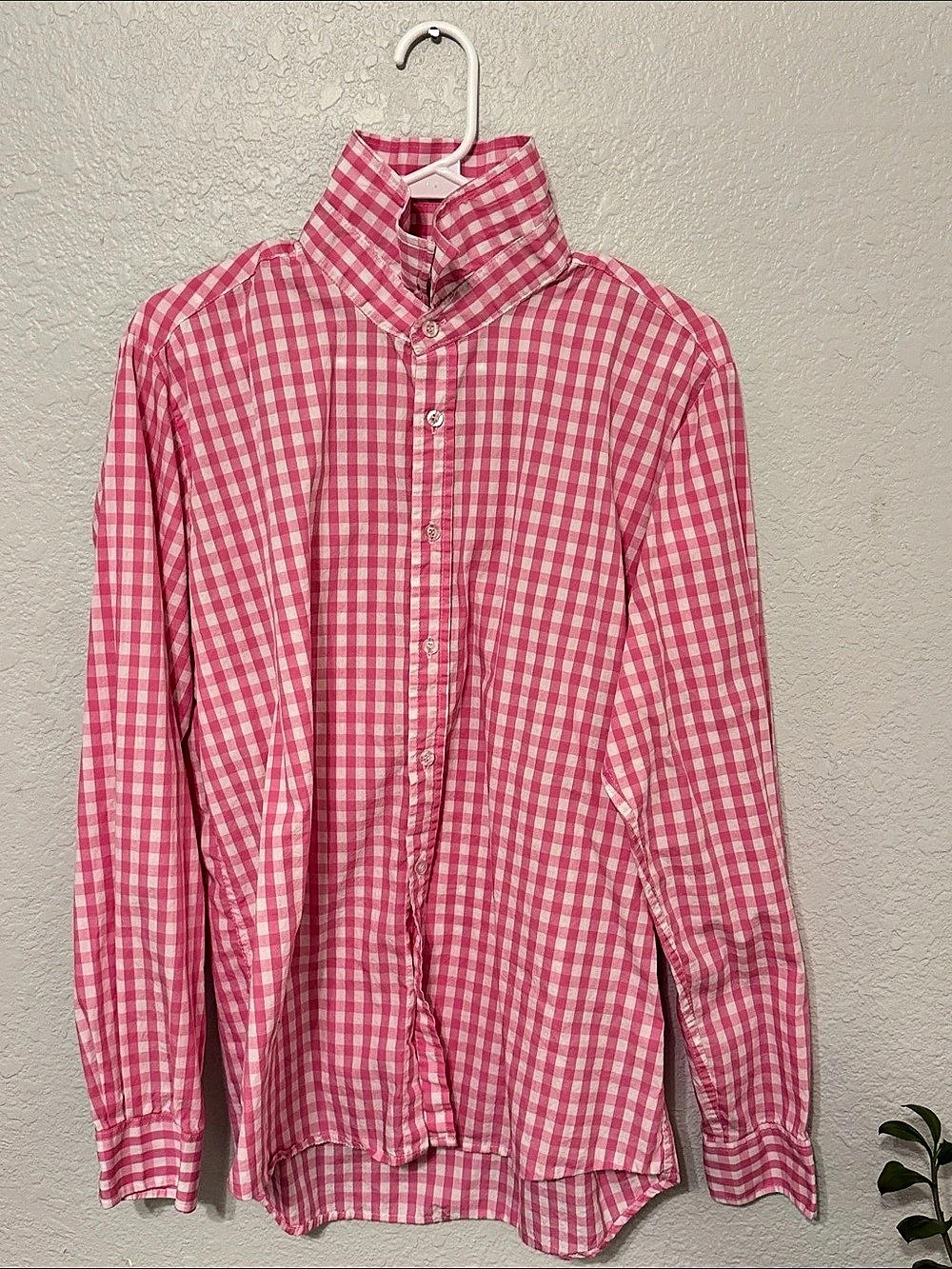 Paul Jones Pink Gingham Long Sleeve Button-Down Shirt Cotton Button Down Shirt